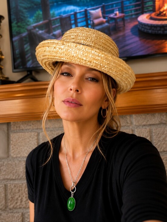 Vintage Accessories - VINTAGE 80’s Straw Boater Hat Black Ribbon Cottage Chic French Riviera Style